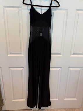 Fashion Nova Black Mesh Panel Spaghetti-Strap Jumpsuit